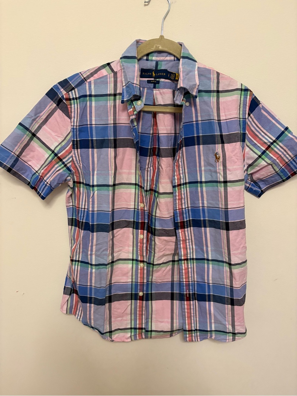 Polo by Ralph Lauren Pink & Blue Plaid Short Sleeve Button-Down